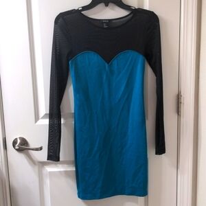 Sweetheart Teal Bodycon Dress Forever 21 S Black Mesh Crew Chest Long Sleeves